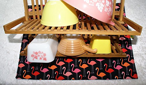 Dish Drying Mat - Pet Placemat - Appliance Mat - Dish Drainer - Pink Flamingos - RV Camp - 16"x19.5"