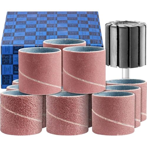 PFERD Sanding Sleeve Set 13 Pieces Corundum Diameter 30 x 30 mm A40, 60, 80, 150 Including Holder with Shaft Diameter 6 mm 42298004 for Universal Applications