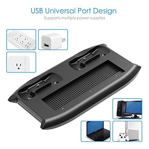 image for Puroma Vertical Stand Cooling Fan with Dual Controller Charging Statio