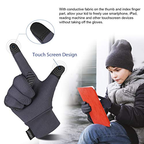 VBG VBIGER Kids Winter Gloves Boys Girls Touchscreen Gloves Fleece Lined Sports Gloves Anti-slip Bike Gloves for Children 4-10 Years Old (Large (approx 8-10 years old), Grey)