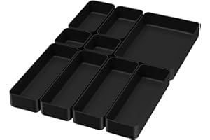 9 Pcs Organizer Trays Set, Multifunctional Stackable Storage Trays for Bedroom, Bathroom, Kitchen Drawer Organizer. Plastic D