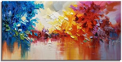 Unframed Modern Prints Wall Art Abstract Oil Paintings Still Life Forest Tree Water Landscape Painting Canvas Living Room Bedroom Office Home Decor (16X32inch)