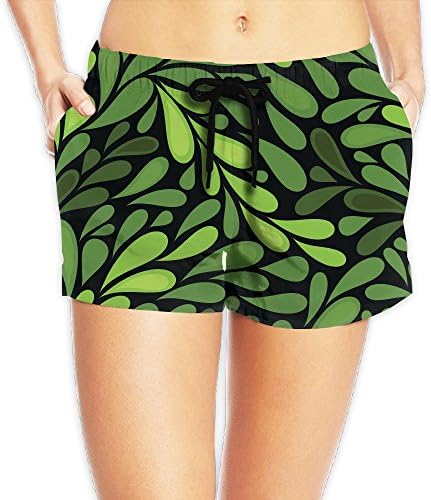 Hemb Women's Green Nature Leaves Beach Shorts Elastic Waist Hot Pants Swimming Trunks