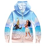 KIDHF Girls Thin Zip Hoodie Moana Sweatshirt Children Coat Cartoon Jacket Outwear (As Picture,140/7-8Y)