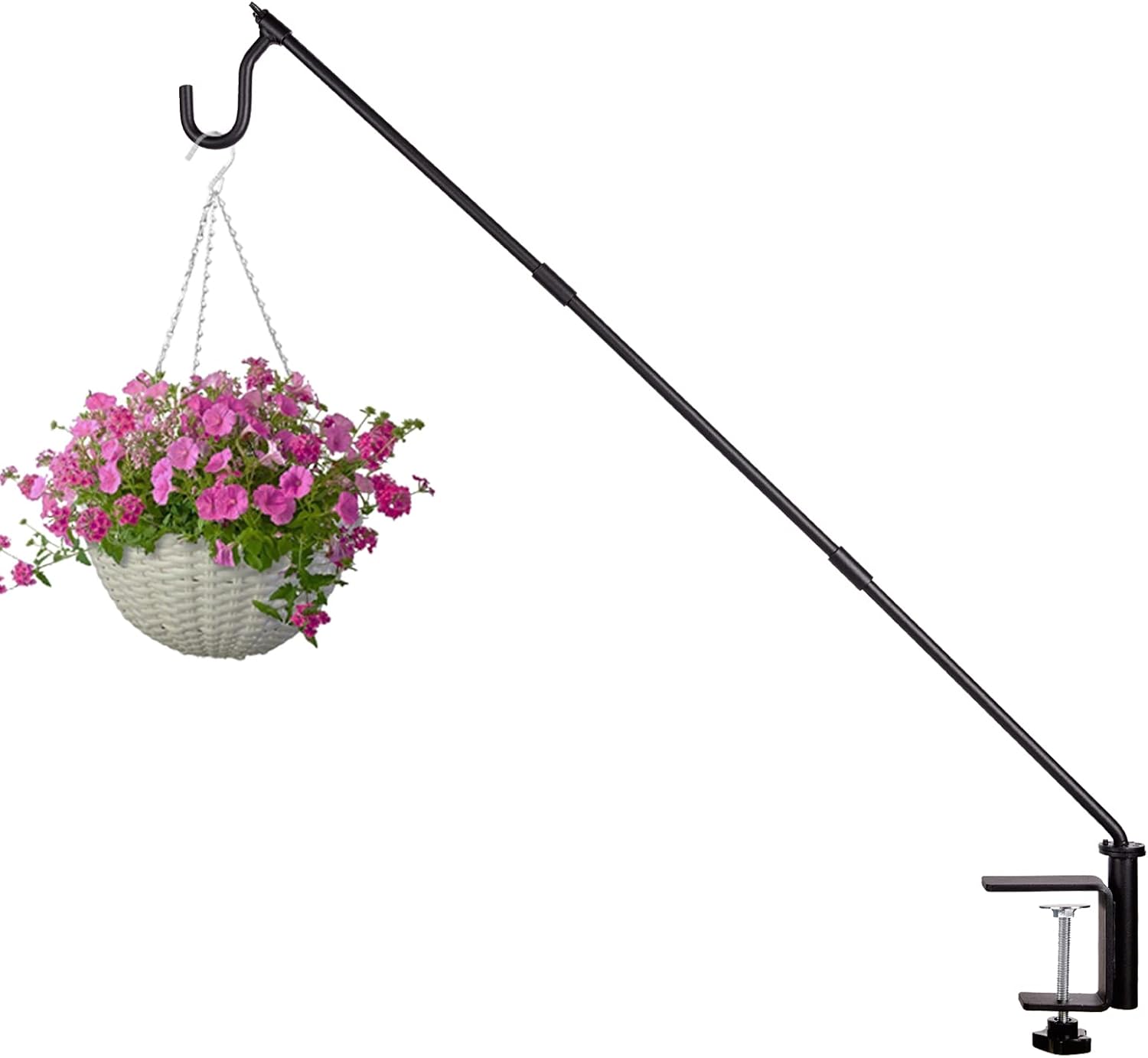 Outdoor Hanging Brackets - QIEGL 31 Inch Heavy Duty Fence Deck Hook Rotary-Solid Rod for Bird Feeder Extended Adjustable 360°Plant Bracket Hanging Hooks for Lanterns, Wind Chime,Planters, Suet Baskets, 1 Pack Unassembled