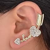 One Piece Love Heart Arrow Crystal Ear Wrap Cuff Earring Clip Gold Plated Golden S669K05