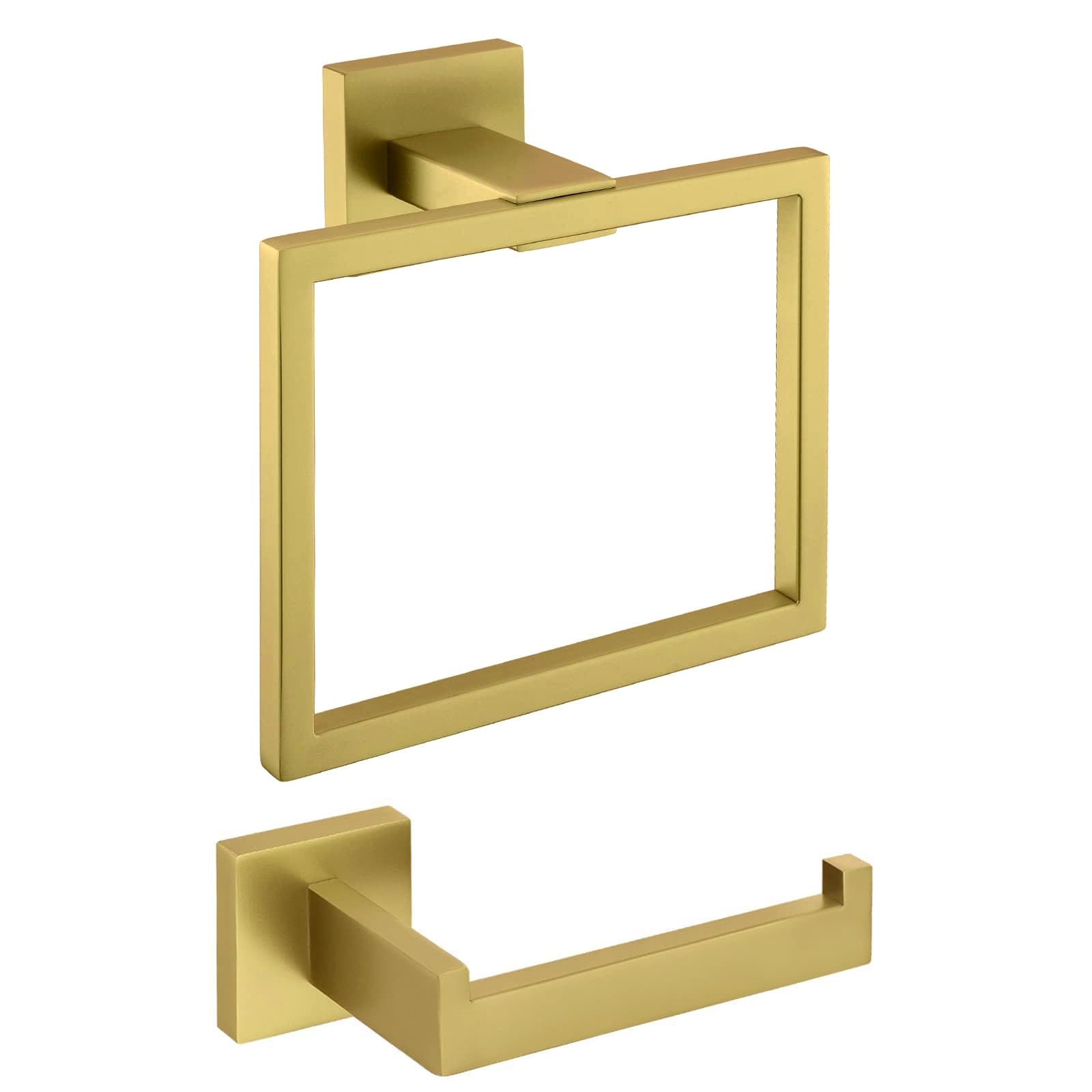 TURS Toilet Paper Holder Towel Ring Brushed Gold Bathroom Hardware Hand Towel Holder Bathroom Accessories Set Wall Mount Stainless Steel 2 Pieces