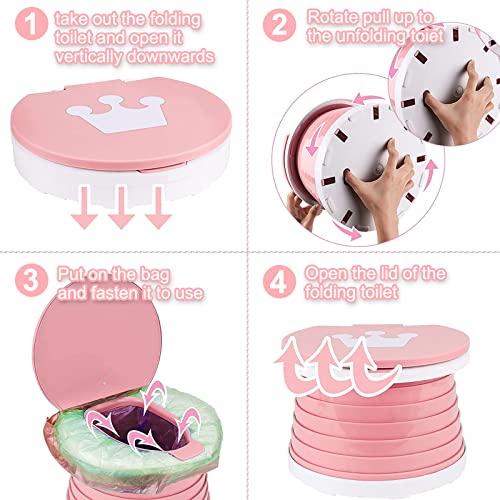 Folding Toilet for Children, Travel Potty, Folding Toilet Chair, Portable Potty Seat, Indoor Outdoor Travel Potty for Baby Training with Travel Bag (Pink)