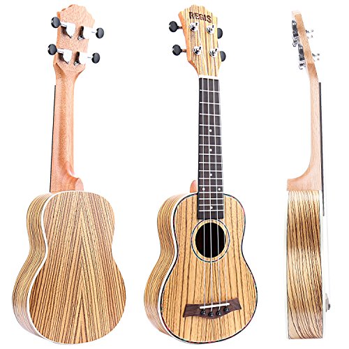 REGIS 21 Inch Soprano Ukulele with Aquila Strings, OX Bone Saddle (Zebrano)