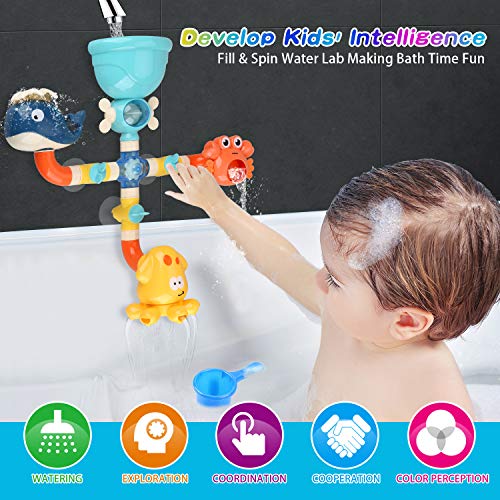 Bath Toys for Toddlers 1 2 3 4 5 Years Old Boys and Girls, Kids Bathtub Toy DIY Pipes with Spinning Gear Rotating Cute Waterfall Fun Water Spout for Baby Bath Time Birthday Gift Ideas Color Box