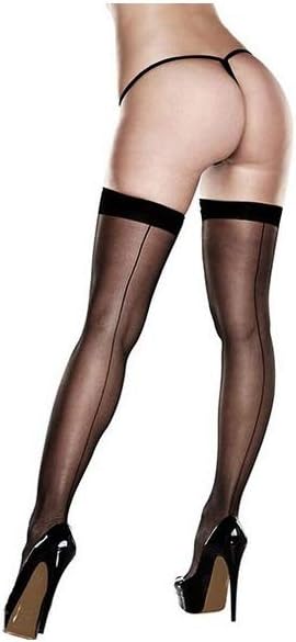 Baci - Sheer Stay Up Seamed Stockings - Curvy, Black, One Size Queen (44/50)
