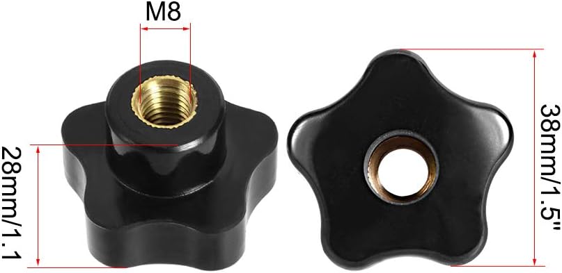 sourcing map Star Knobs Grip Handles M8 Diameter Brass Insert Female Thread Set of 5 Black, M8 x 40mm(5Pack) - Image 3