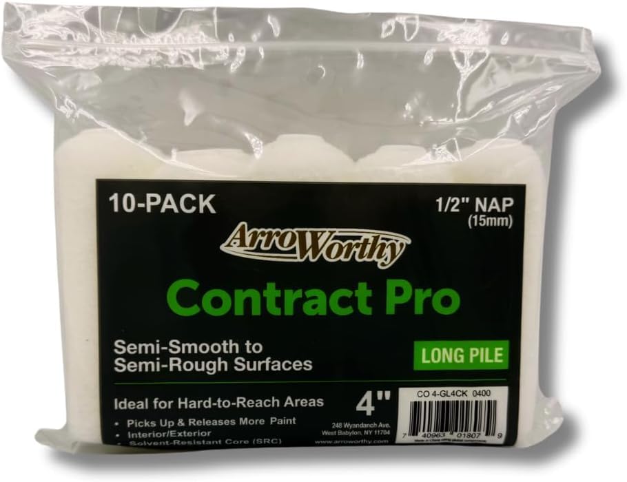 ArroWorthy Contract Pro 4" Medium Pile Semi-Smooth Roller Sleeves, 3/8m Inch Nap, Pack of 10