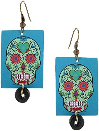 On The Fringe Handmade Vintage Style Dangle Sugar Skull Teal Blue E151