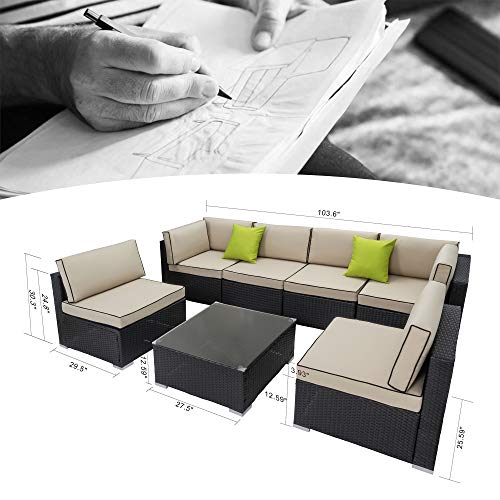 Walsunny 7pcs Patio Outdoor Furniture Sets (Khaki/Black)