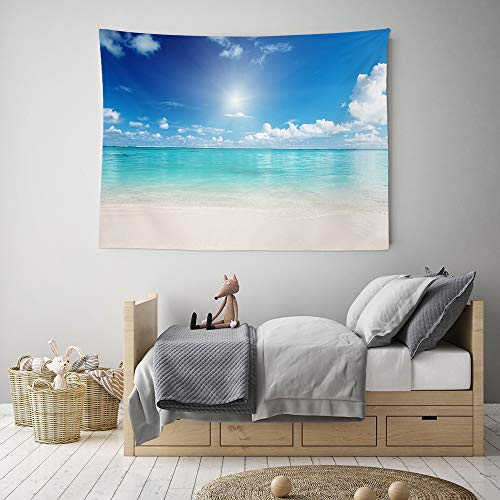 HIYOO Home Nature Art Wall Hanging Fabric Tapestry, Tropical Ocean Sea Coast Beach Waves Theme Design, Decor For Bedroom Living Room Party Background Photography Backdrops 90"W x 71"H - Sunshine Beach