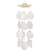Seashells Wind Chimes - Handcrafted White Capiz Shells Windchime with Starfish, Bohemian & Coastal Style Decor for Indoor/Outdoors, Garden Decor, Great Gift for Women, Wind Chimes Lovers and More