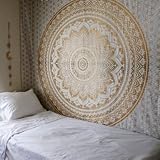 Tapestry Gold Ombra by Craft N Craft India Mandala Tapestry, Twin Indian Mandala Wall Art Hippie Wall Hanging Bohemian Bedspread (Twin ( 54 x 82 inches))