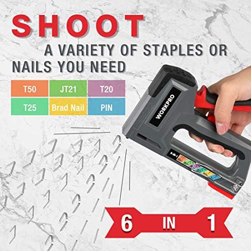 WORKPRO Staple Gun, 6in1, Manual Brad Nailer with 4000 Counts Staples