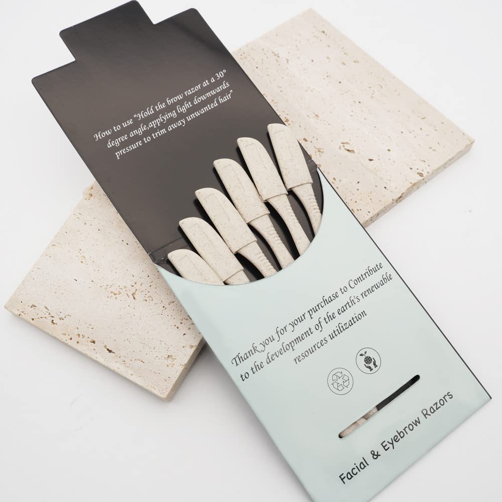 Eyebrow Razor 6 Pack with Micro Safety Guard Biodegradable & Eco Friendly Natural Color Wheat Straw Material Make Up Tool