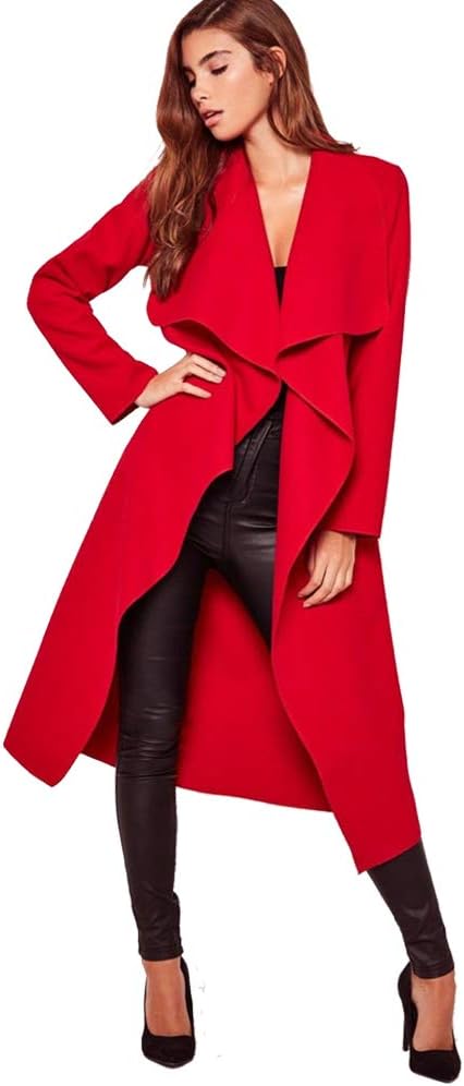 Minni RossaWomens Ladies Italian Trench Long Coat Waterfall Duster Cape Belted Cardigan Jacket Plus Size UK