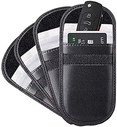 ACENTIX 4 x Keyless Car Key Signal Blockers/Faraday Bags for Car Keys & Credit Card, PU Leather Anti Theft Fob Protector Pouch & Car Key Protector Blocks RFID/NFC/WiFi/GSM/LTE (4 Pack/Black)