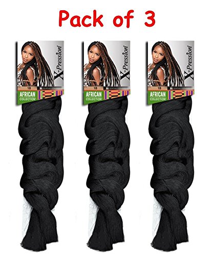 [ Pack of 3 ] X-pression Braiding Hair by Sensationnel / Color 1B / Off Black