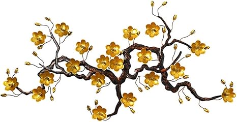 Amazon Com Qinqihwd Metal Wall Art Golden Plum Blossom And Brown Branch Wall Decoration Sculpture For House Hotel Embossed Pendant 50x30 3x2 7 Inch Home Kitchen