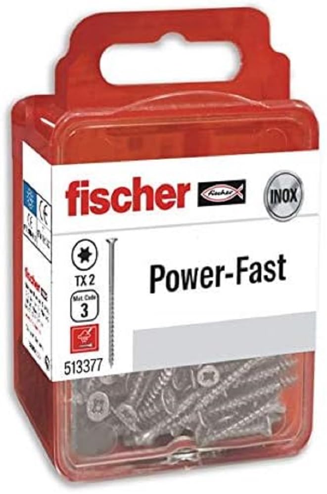 fischer Power-Fast Box of Special Wood Screws 4.5 x 40 mm for Wood Screwing, Connecting Solid Woods or Fixing Parts to Wood, 12 Pieces