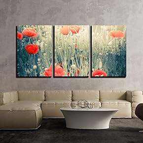 3 Piece Canvas Wall Art - Abstract Floral Background in Vintage Style with Soft Selective Focus - Modern Home Art Stretched and Framed Ready to Hang - 16"x24"x3 Panels