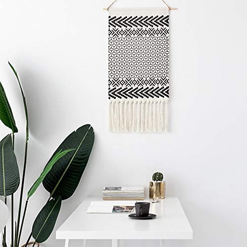 Dream Allison Macrame Woven Wall Hanging Tapestry- Boho Chic Bohemian Home Geometric Art Decor - Beautiful Apartment Dorm Room Door Decoration, 19.7" W x 32" L (Black-1)