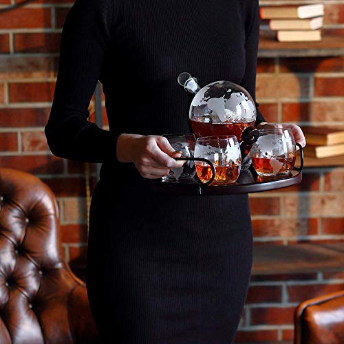 2 Whiskey+Decanter+Etched+glasses+Handles