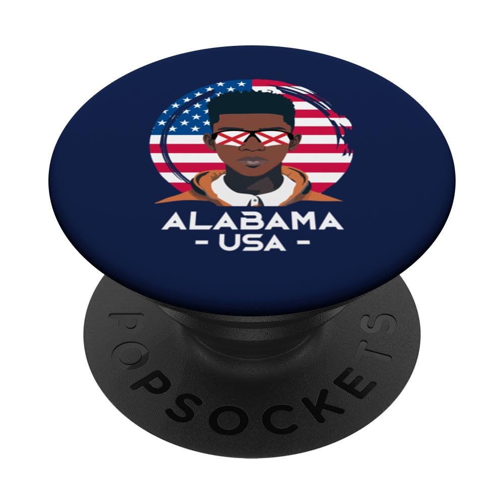 Alabama USA, Black American Boy, USA Flag, American Boys PopSockets Swappable PopGrip