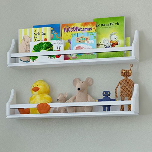 Set of 2 Nursery Room Baby Kids Wall Shelf Sturdy Wood (Long (30"), White (semigloss)) Buy