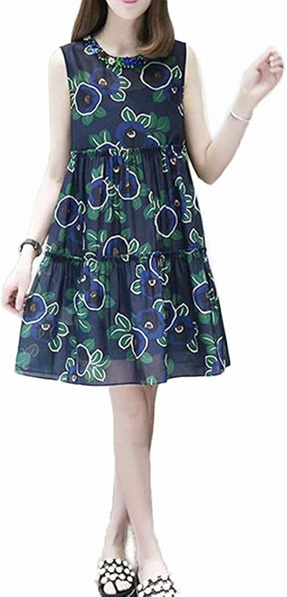 Amazon Kumi シフォンワンピース レディース ワンピース シフォン 花柄ワンピース 花柄 チュニック Aライン 夏 M ネイビー ワンピース チュニック 通販