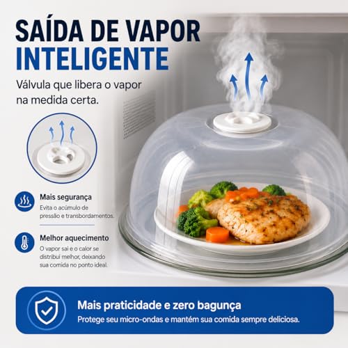 Tampa para Microondas Anti Respingo Transparente com Saída de Vapor e Válvula - Livre de BPA