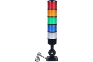 LUBAN Led Signal Tower Stack Lights, Industrial Signal Warning Lights, Column Tower Lamp with Rotatable Base, Steady/Flashing Switchable, 110V 220V AC(5-Layer, with Buzzer) Black