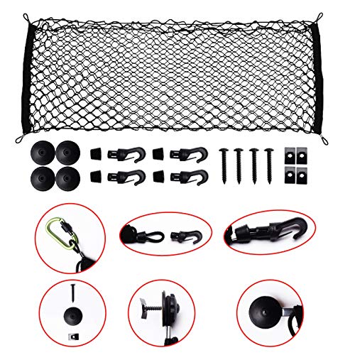 Seah Hardware 4 x 6 FT Super Duty Bungee Cargo Net for Truck Bed Stretches to 8 x 12 FT | 24 Pieces Universal Hooks| Small 4 x 4 Inches Mesh| Bonus 43.3 x 15.7 inch Envelope Cargo Net