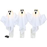 Fun Express Halloween Ghost Yard Stakes - 3 Pack Lighted Lawn Decorations | Three Piece Lighted Ghost Yard Stake Set. Features Dual LED Light Modes And Durable Ground Stakes.