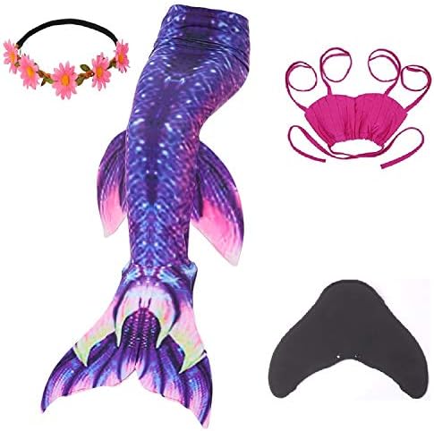 5 Pcs Mermaid Tail Swimsuit Included Monofin and Flower Headband Wet/Dry for Kid …