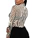 Pretid Women’s Print Mesh See Through Geometric Long Sleeve Stretchy Bodysuit Jumpsuits Rompers
