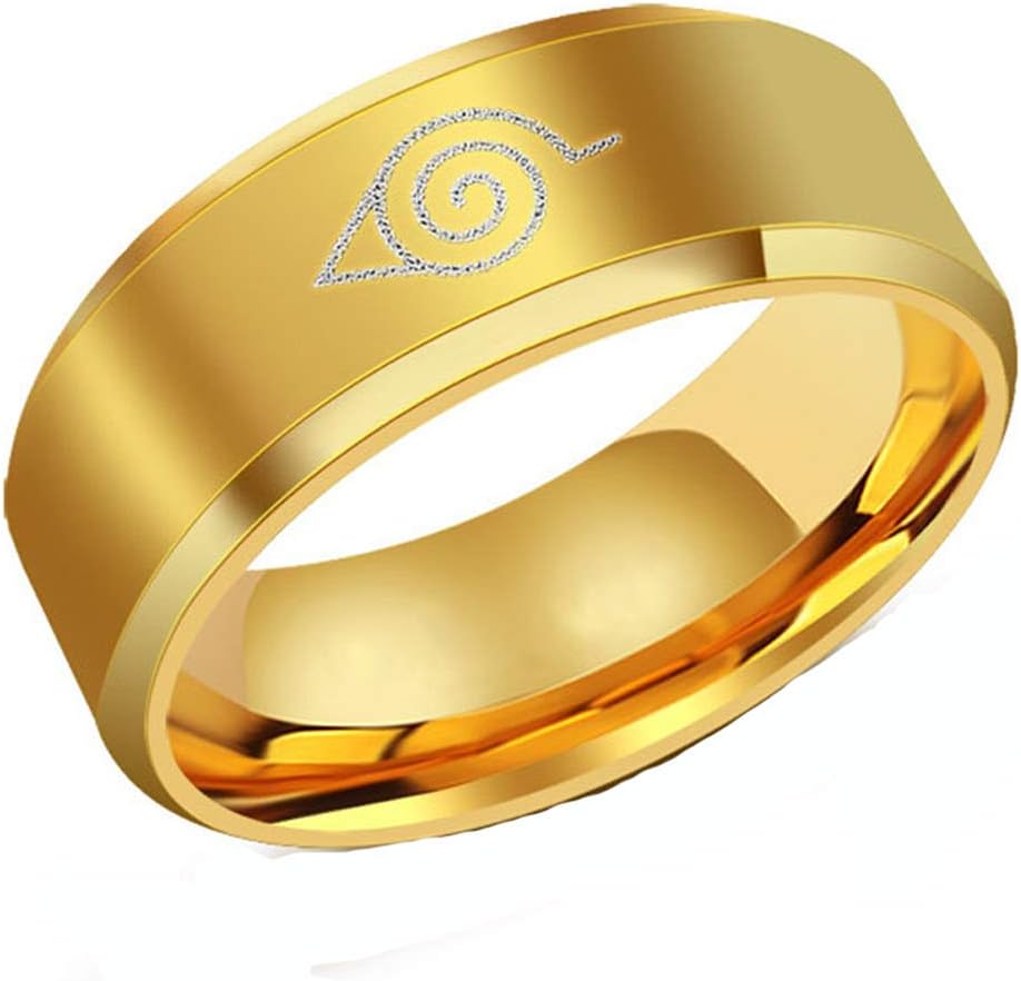 Guraxi Men's Naruto Anime Stainless Steel Ring,Gold,Size 7