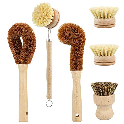 Yatuela Plant Based Cleaning Brush Set, 6 Piece for Vegetable, and Kitchen Dish Cleaning, Sisal