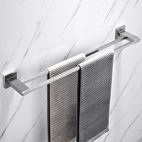 Iriber Double Bath Towel Bar Rack Holder Brushed Nickel,Modern SUS 304 Stainless Steel Bathroom Accessory Hardware Shelf Wall Mounted