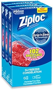 Ziploc Freezer Bags with Double Zipper Seal and Easy Open Tabs, Medium, 102 Count (3x34ct), Value Pack