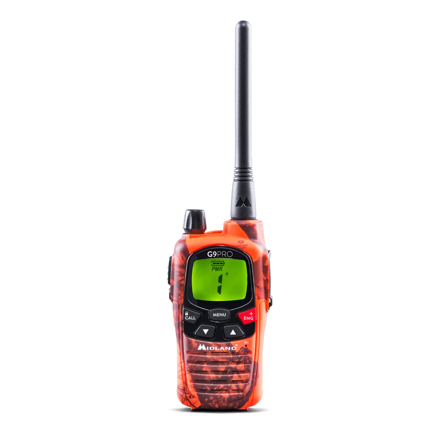Midland - Dual Band Walkie Talkie G9 Pro Blaze Edition, 2 Way Radio with Rechargeable Batteries and Belt Clip Included, 16 PMR446 Channels, Waterproof Walkie Talkies for Hunting and Airsoft Activities