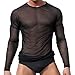 L'ASHER Men's Sexy Underwear T-Shirt Long Sleeve Mesh Sheer Undershirt Sleepwear Black