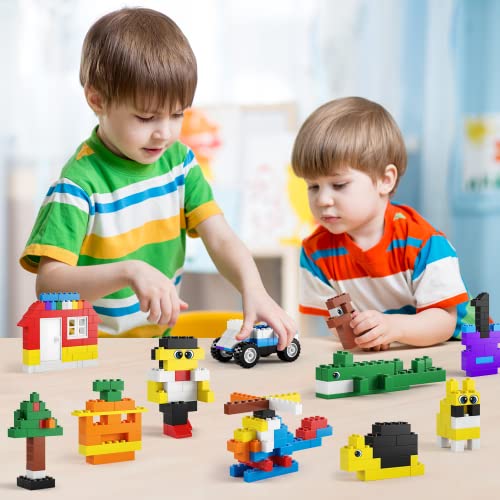 Burgkidz Premium Building Blocks Set: Storage Box with Baseplate Lid | 568-pcs set: 500 bricks/blocks, 14 shapes, 10 colors + wheels/doors/windows. Lid flips to baseplate. Compatible