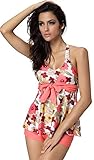 Suimiki Women's Two Piece Ruched Slim Tummy Control Tankini Bikini Swim Dress Swimsuit
