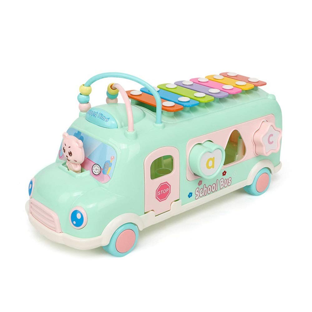 FeiWen Fine Rainbow Piano Car Toy, Toy Bus With Music Children's Toy Car Push Bus Toy Car Building Toy